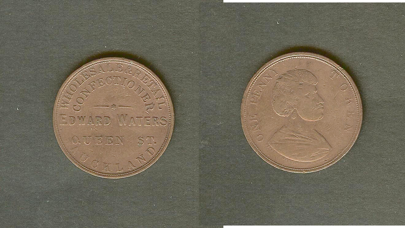 New Zealand penny token Edward Waters Auckland R581 aVF